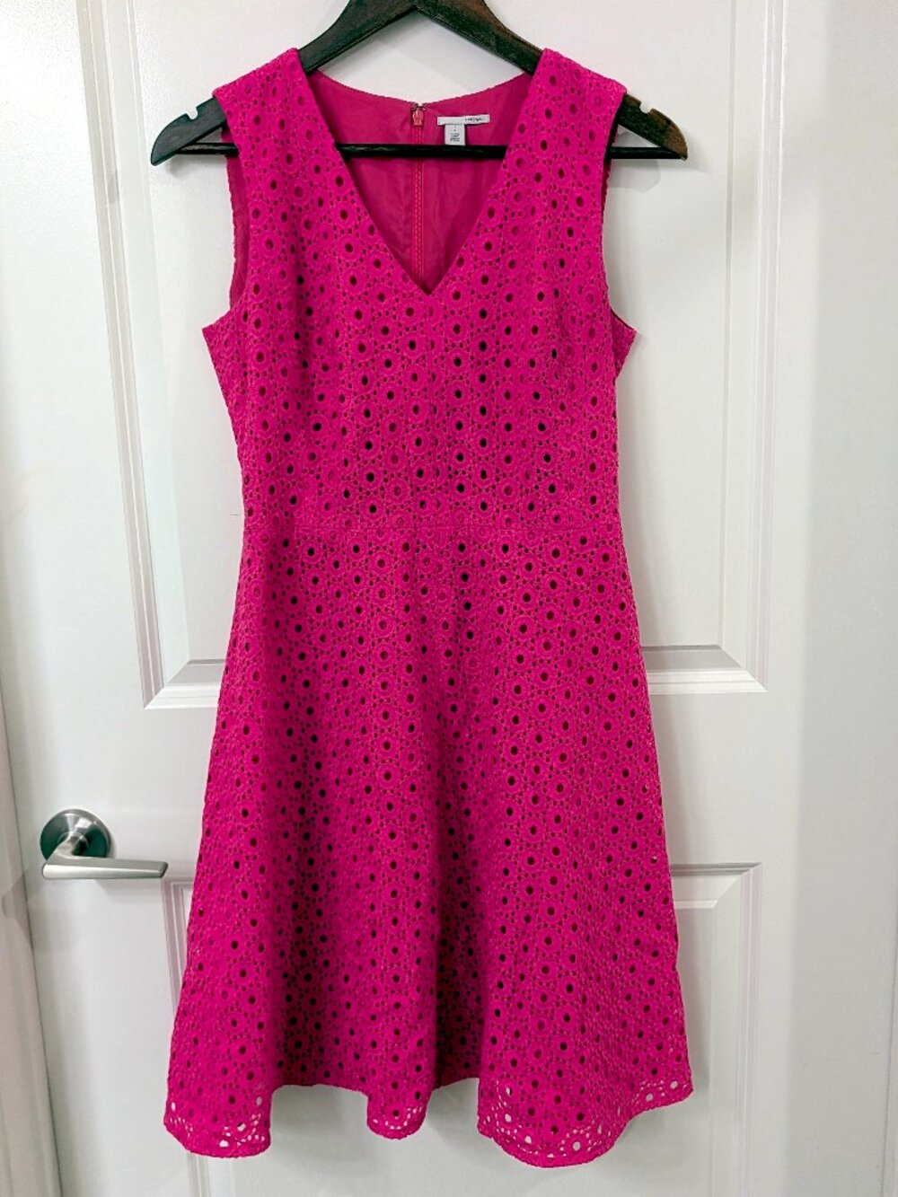Halogen Hot Pink Eyelet Fit and Flare Casual Dress - Picture 2 of 7